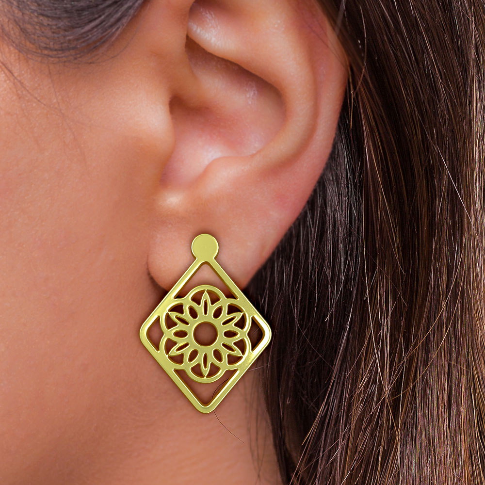 نیم ست طلا 18 عیار زنانه مدل گل هندسی کد R454 - Image 3