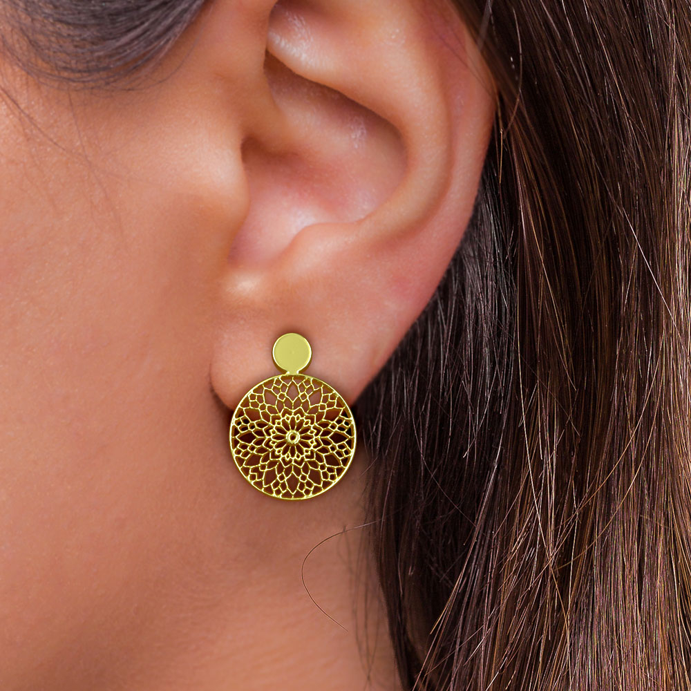گوشواره طلا 18 عیار زنانه مدل دایره اسلیمی کد R413 - Image 2